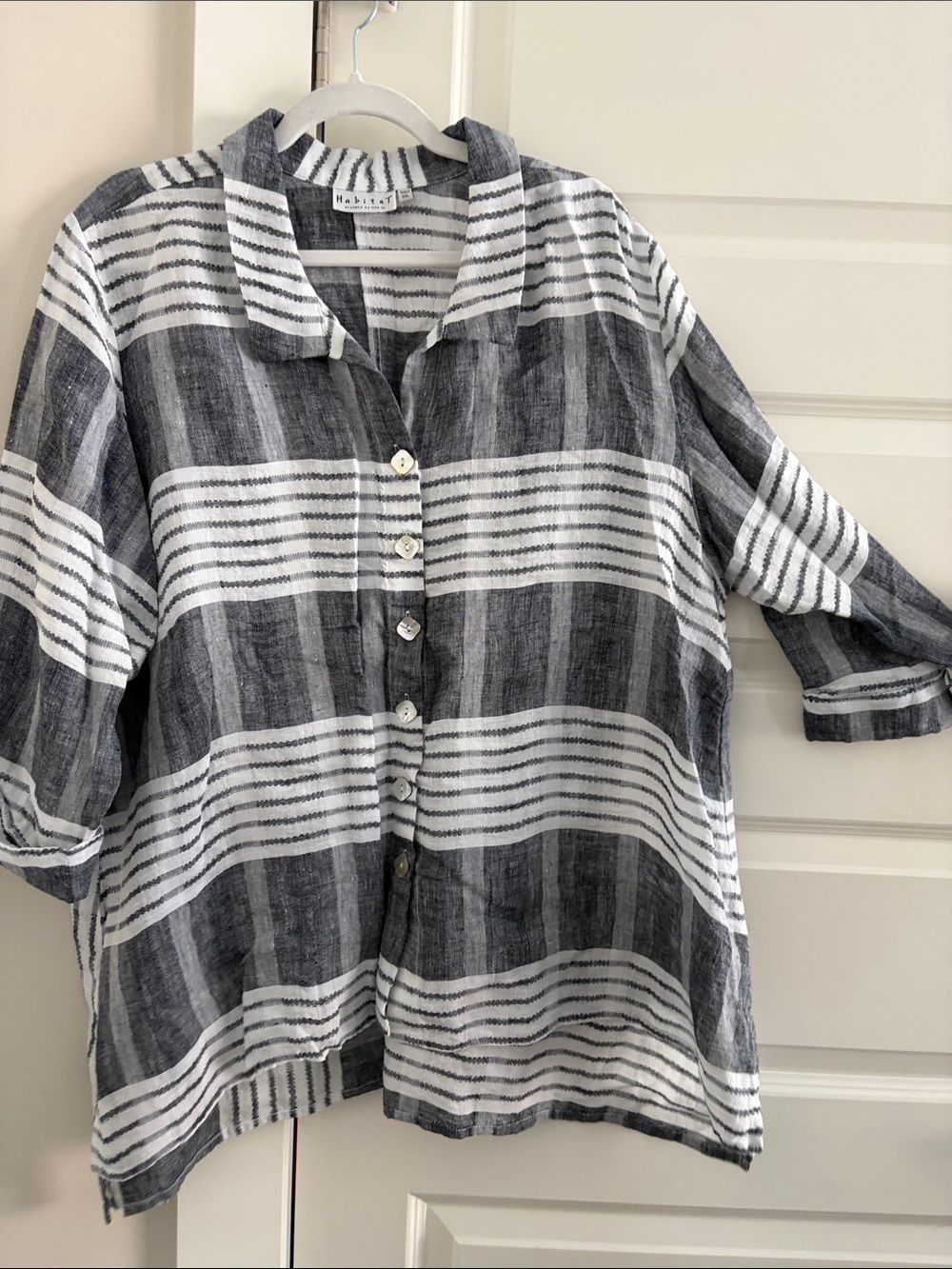 Habitat Black & White Striped Button-Up Linen Shirt size XXL.